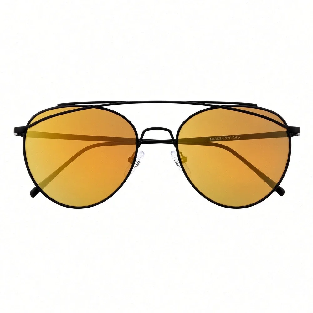 Sunglasses Women OS Black Brand New Madden NYC Aviator Double Bridge Orange Lens